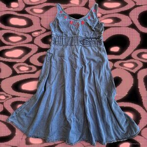 Midsized Denim Size 12 Tank Dress Embroidery Flower